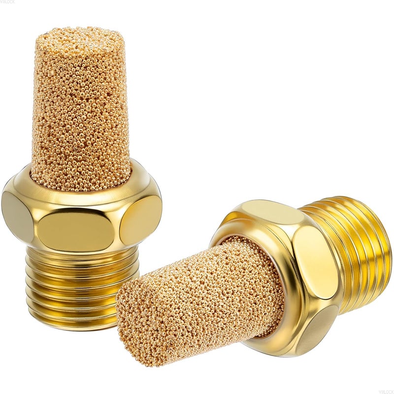 VIILOCK Brass Pneumatic Mufflers, 1/8" NPT Male Thread Hex Sintered Exhaust Muffler Silencer Air Fitting (Pack of 10, N1) - Image 1